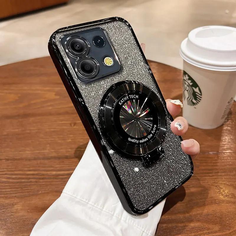 Ring Magnetic Bracket Shell for Redmi Note 14 Pro Note 13 4G 5G Note 13 Pro Plus Redami 14 R Shockproof Protection Glitter Case