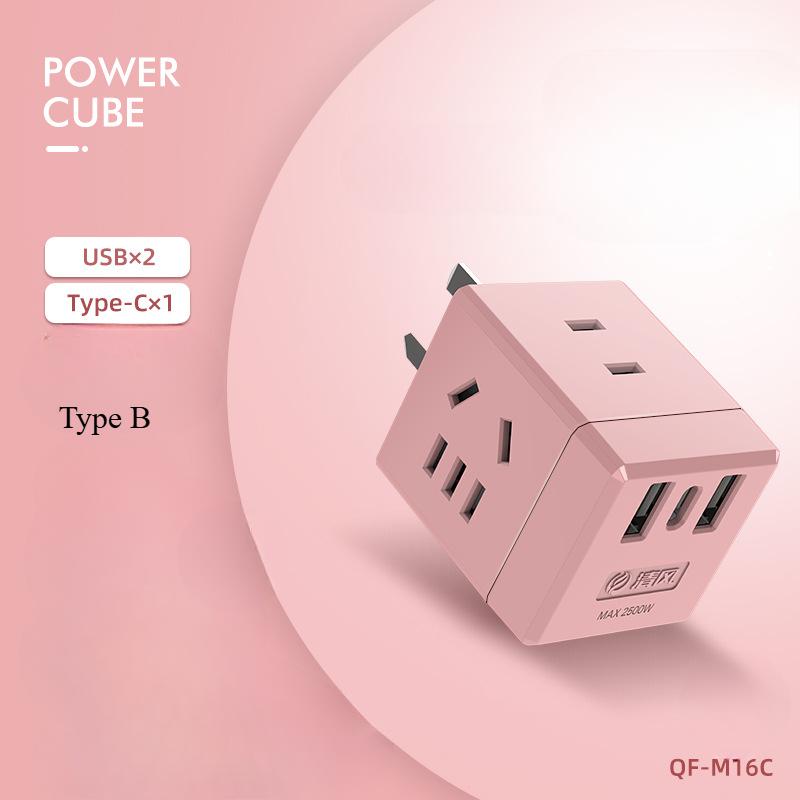 

Rubik s Cube Socket USB Stereo Plug Intelligent Mini Multifunctional Fast Charging Creative Vertical Plug-In Board With Cable Type B рожевий