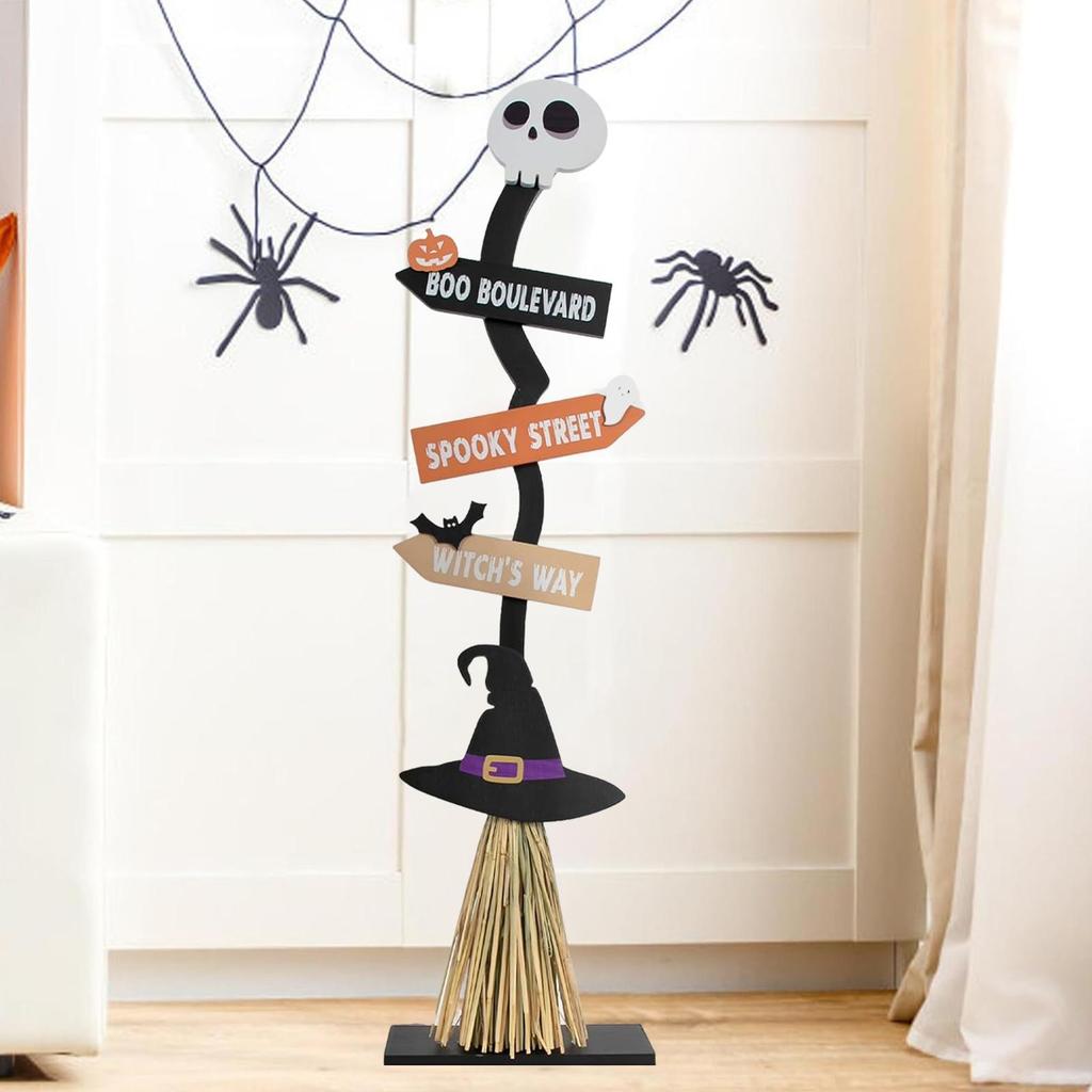 Halloween Witch Broom Wood Sign Room Decor Halloween Decorations For Indoor Outdoor Front Door Porch Lawn Garden Living Room