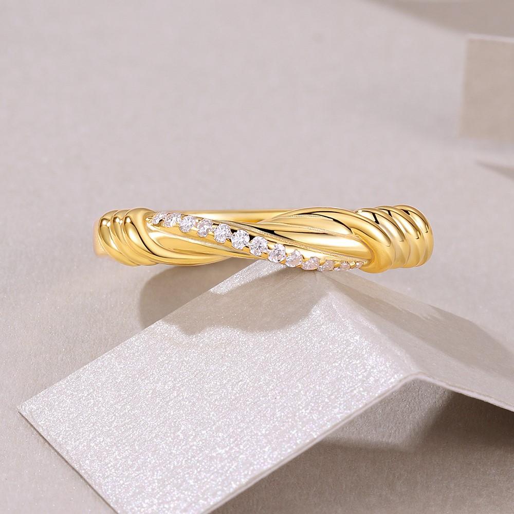 18K Gold Plated Zircon Wedding Ring for Women Twist Bilayer Circle Minimalist Waterproof Elegant Bride Jewelry Accessories New