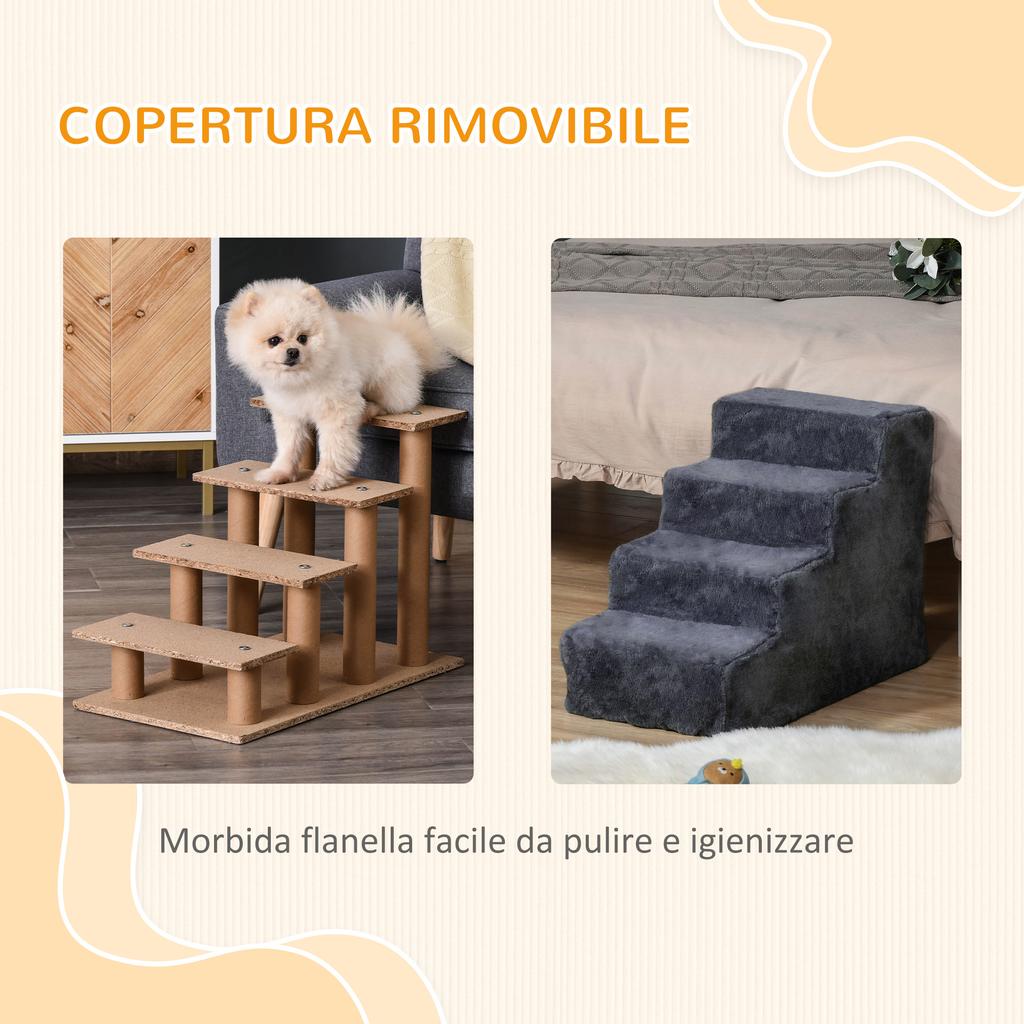 Portable 4-Step Dog Ladder, Removable Velvet Fabric and Wood, 60x35x44 cm, Dark Grey