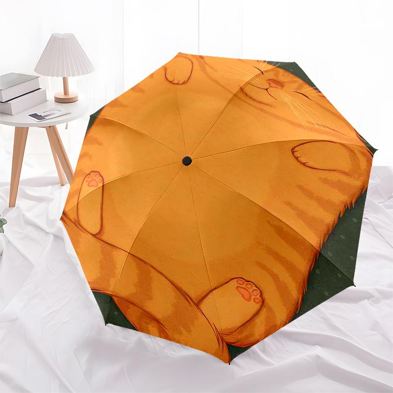 1pc Fluffy Orange Cat Umbrella with Plastic Handle,Suitable for All Seasons UmbrellaPT459