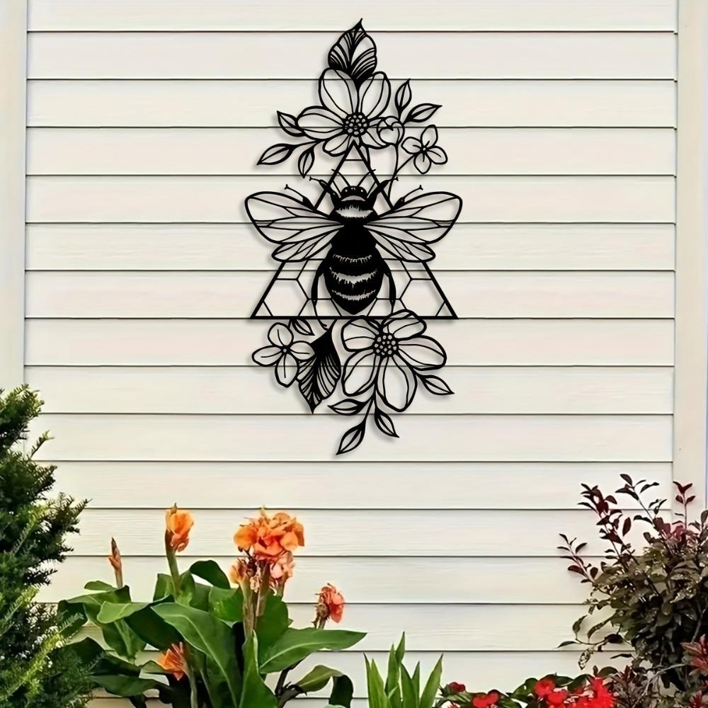 Black Iron Bee Floral Metal Wall Art Decor for Living Room Bedroom Home Gift