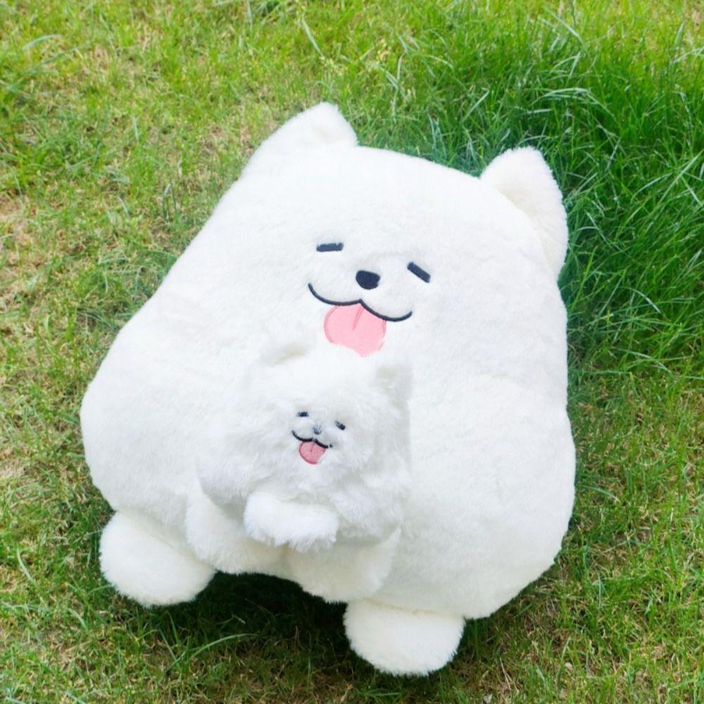 Cute Puppy Stuffed Dog Keychain Soft Pillow Dog Plush Toy Samoyed Plush Doll  Car Key Accessories
