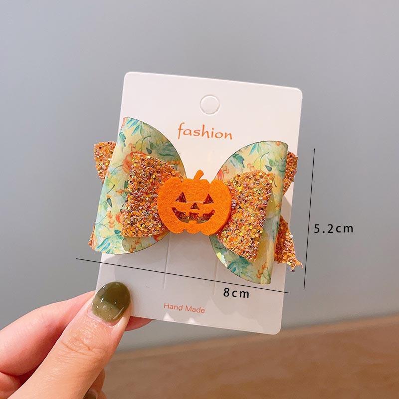 Halloween Children's Hair Accessories, Pumpkin Ghost, Funny Handmade Hair Clips, Black Bat Bow, Girl Party Hair Clips