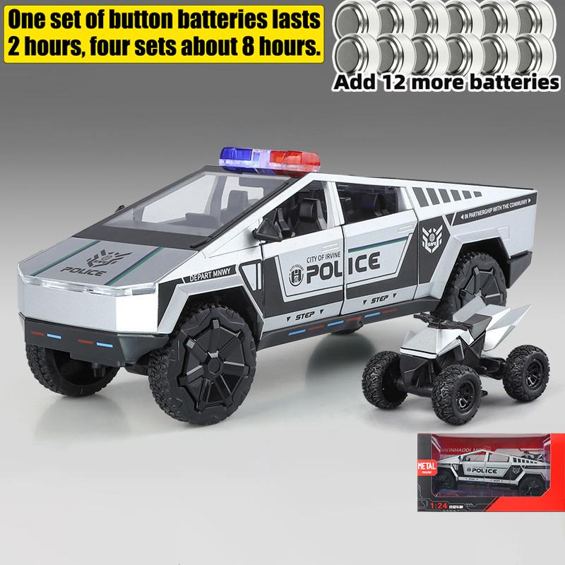 1/24 Tesla Police Cybertruck Off Road Alloy Metal Diecast Model Car Outdoor Collections Classic Trendy Toy Decorations Valentine Kids