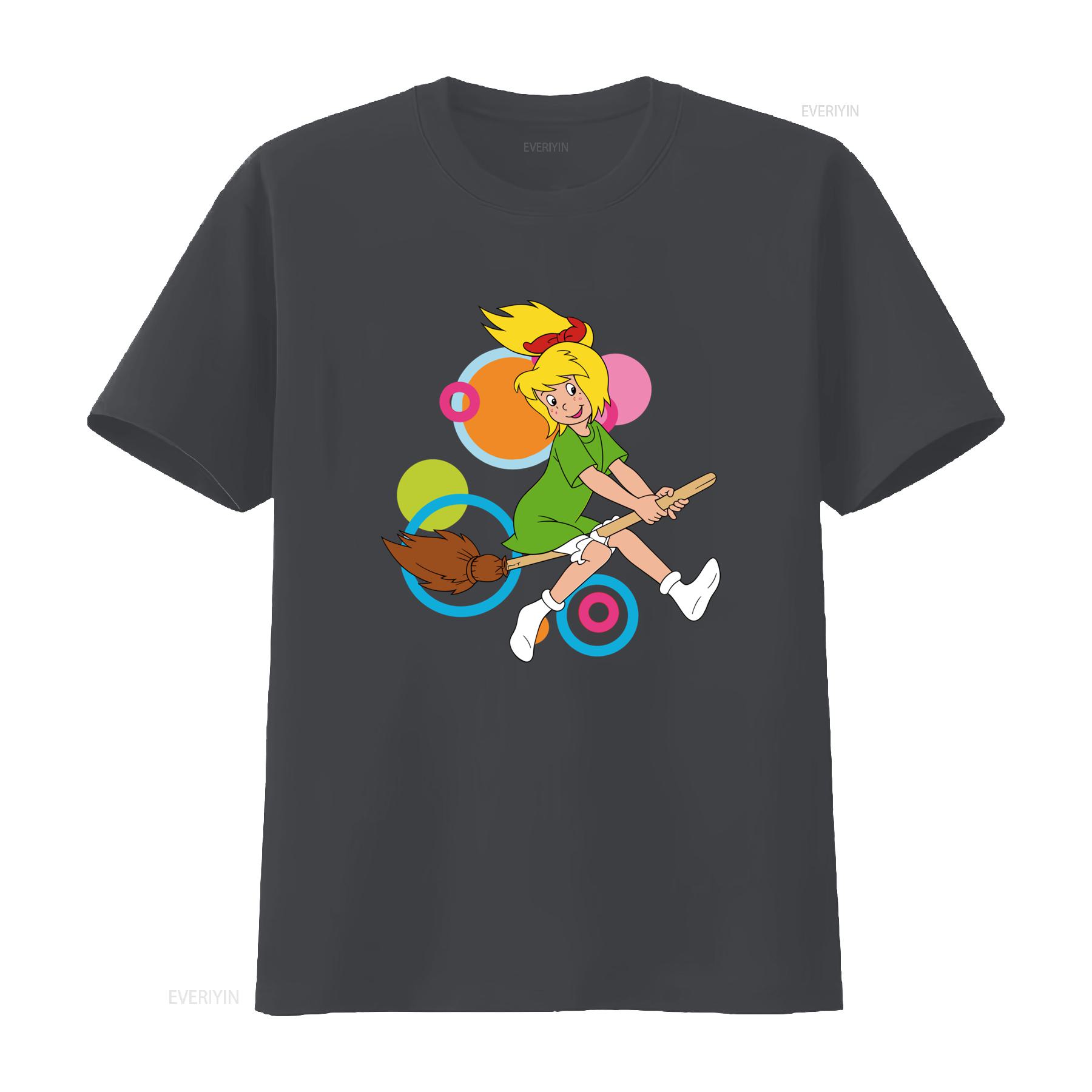 

Bibi Blocksberg with Broom Print Womens Cartoon T Shirt Fashion Design vintage Washed Stylish designer clothes Stretched XL