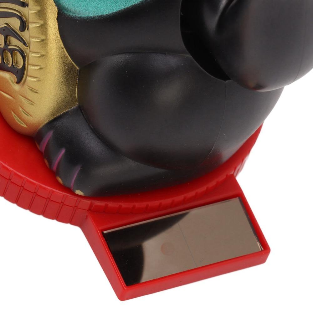 Plastic Rotatable Base Fortune Cat White & Gold & Black Car Dashboard Cat Ornament Home Decoration