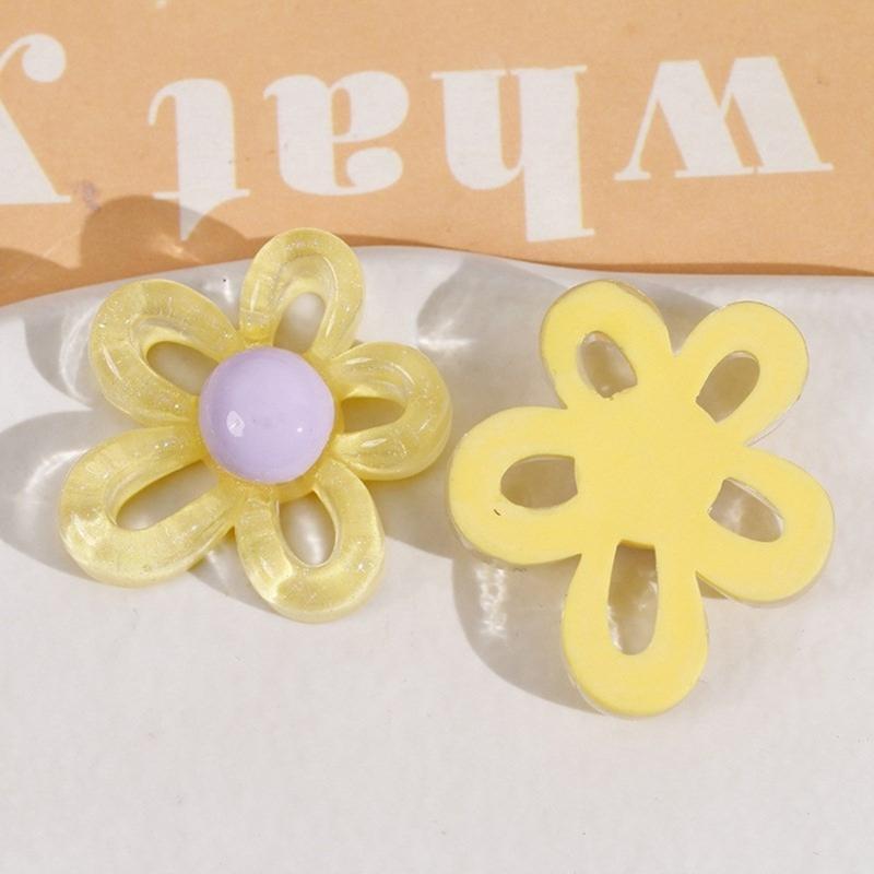 Colorful Hollow Flower Resin Crafts Cute Five-Petaled Flower Accessories Cute Hairpin Phone Cases Jewerly Decor Keychain
