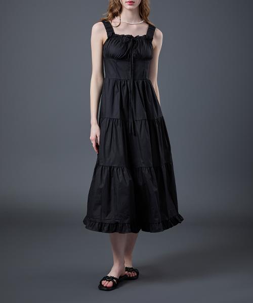 Sitipabjeu [Cp] Rustling Ribbon Layered Summer Sleeveless Dress [Black] Kcl.