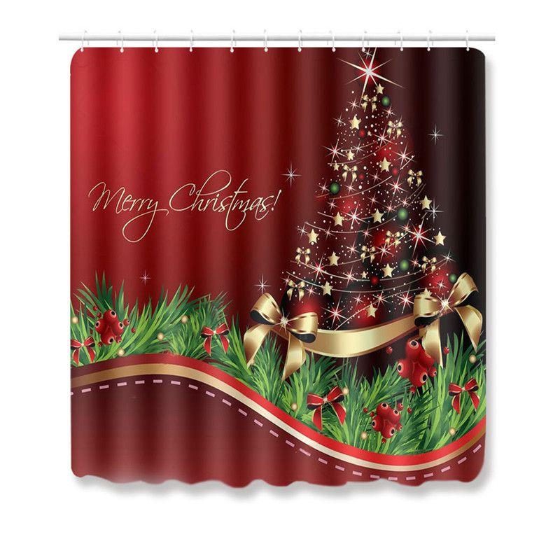 4pcs Shower Christmas Curtain Toilet Cushion Set Cover Mat Pad Rug Xmas Bathroom