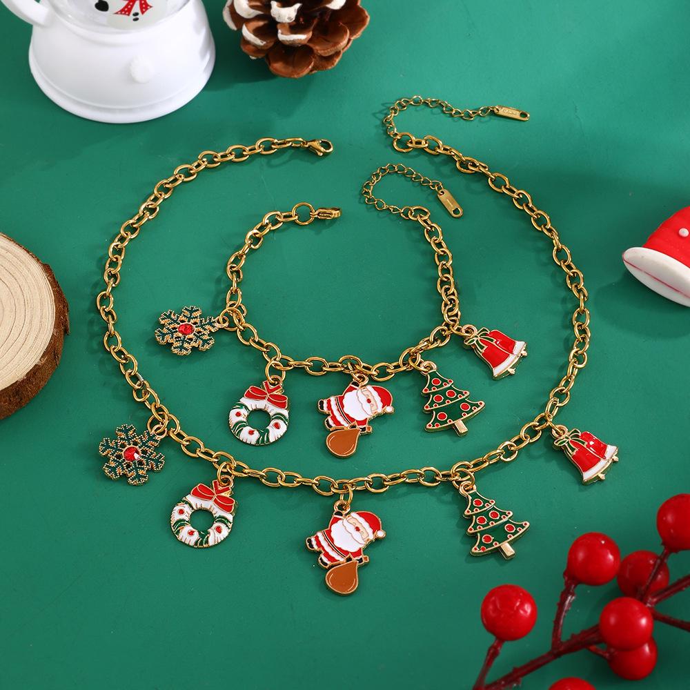 High-End Christmas Necklace with Cartoon Christmas Tree and Bells Design
