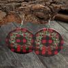 Cross-border Christmas Circle Print Wreath Earrings, Double-sided Red Plaid Leather Design