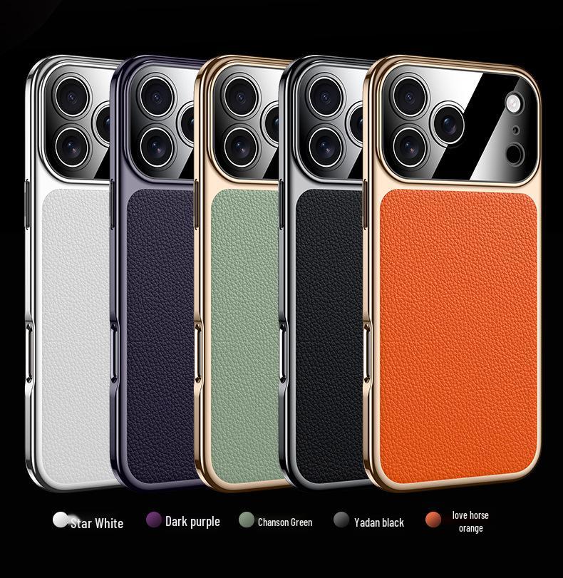 Luxury Electroplated Cowhide Protective Case for iPhone 17 Pro Max - Unisex, Soft Shell