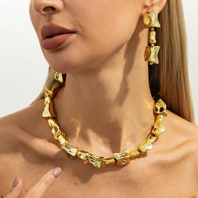 Salircon Vintage Chunky Necklace Irregular Geometric CCB Necklace Drop Earrings Jewelry Women Fashion Accessory Party Daily Wear