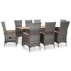 VidaXL Garden Lounge Set 9 Pcs with Cushions Wicker Grey