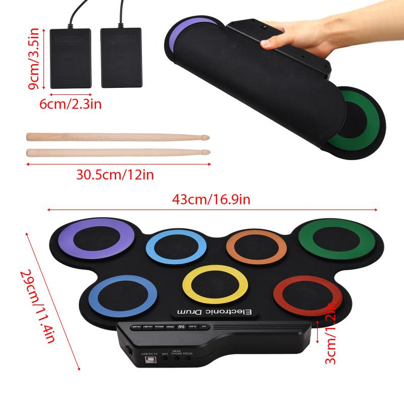 Electric Drum Set Portable Drum Pad Kit 7 Pads with Headphone Jack Pedals Drumsticks Musical Instruments Practice Pad Drum Kit