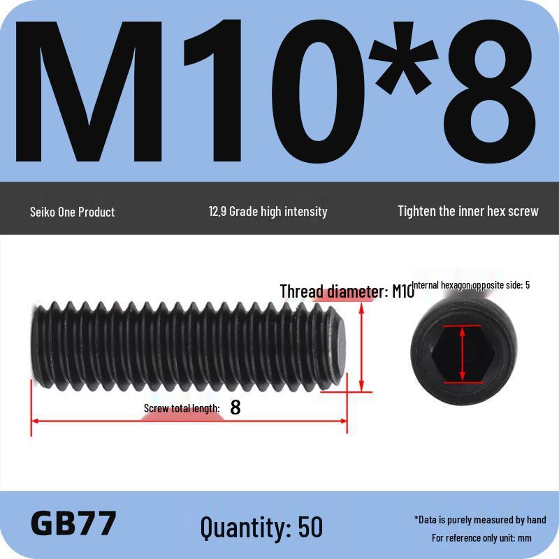 Class 12.9 Inner Hex Flat Head Headless Grub Screw M3-M12