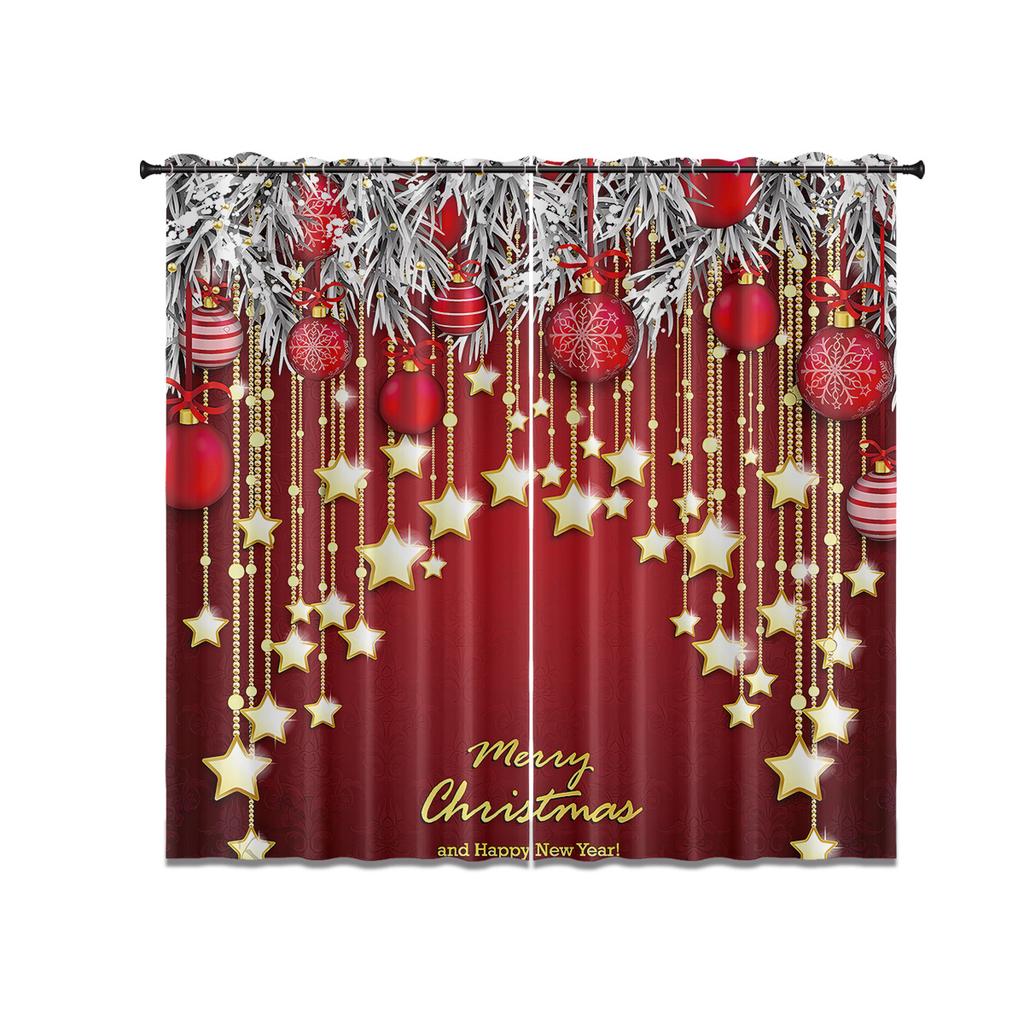Christmas Star Pendant Print Curtains Multiple Size Living Room Insulation Easy Install Light Blocking Set Of 2 Made Polyester Machine Washable