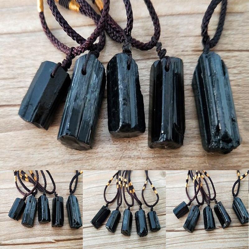 Natural Raw 105pcs Black Tourmaline Schorl Pendant Crystal Chunk Necklace Stone