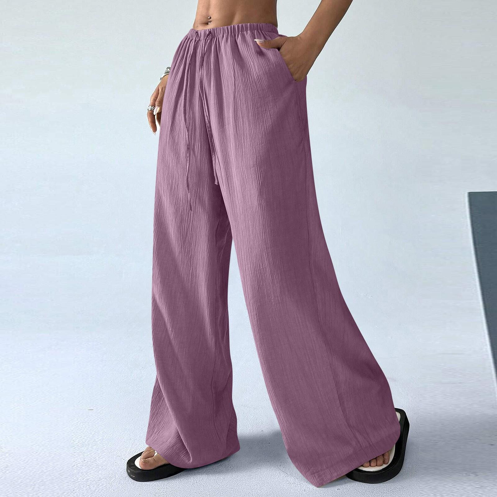 

Жіночі весна-літо повсякденні широкі брюки з кишеньковою текстурою на шнурку та талією XL фіолетовий