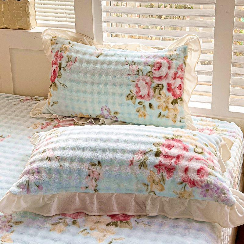 Bubble Milk Velvet Pillowcase Pair Set Lace Pillow Cover Thickened Warm Pillow Core Cover Pillow Skin with Velvet