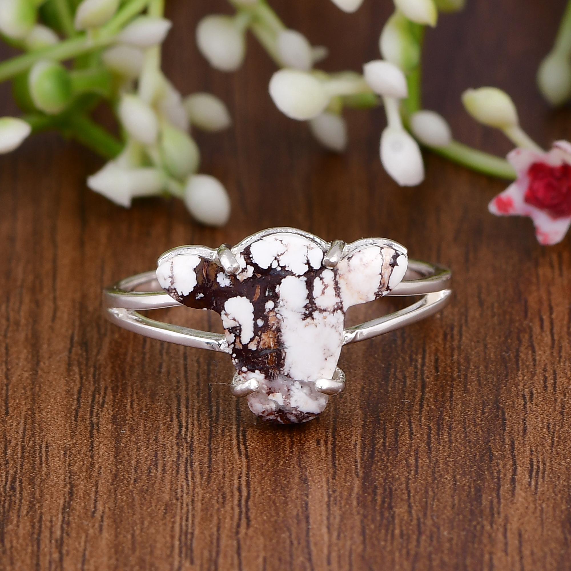 Cow Head Ring, Wild Horse Jasper Ring, Sterling Silver Western Ring, Bull Skull Jewelry, Cowgirl Gift, Southwestern Boho Ring RAJR7563SLWJ-SS_5