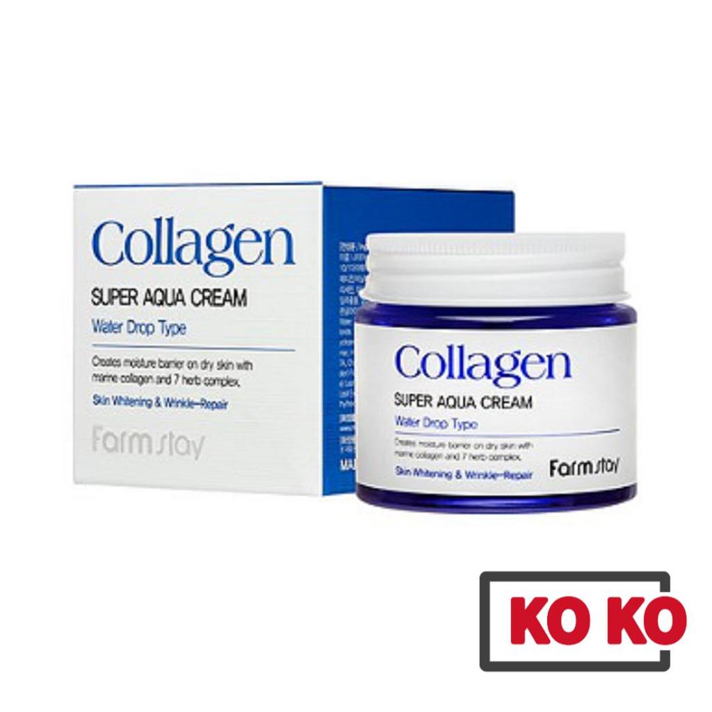 FARM STAY Krem Collagen Super Aqua 80ml Typ Kropel Wody / Nawilżający krem do twarzy z kolagenem o działaniu wybielającym i regenerującym