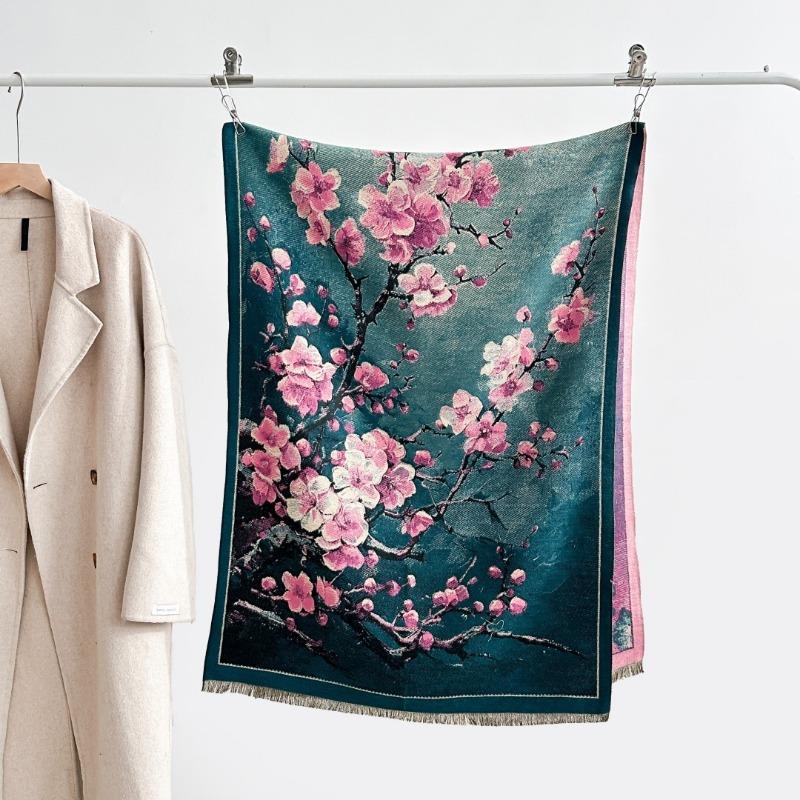 Autumn and winter new double-sided color oil painting series imitation cashmere thickened warm scarf women's air conditioner shawl