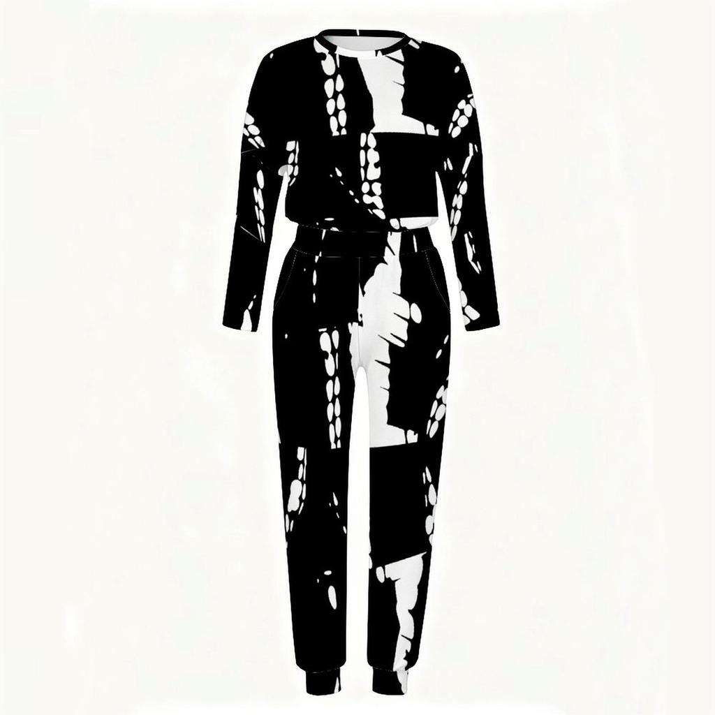 Female Oversized Long Sleeve Top And Elastic Waist Trousers Two Piece Outfit For Daily Leisure Activities