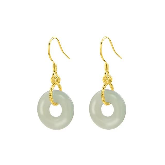 PANJBJ 925 Sterling Silver Rose Hotan Jade Earring for Women Girl Ethnic Style Versatile Temperament Jewelry Gift Dropshipping