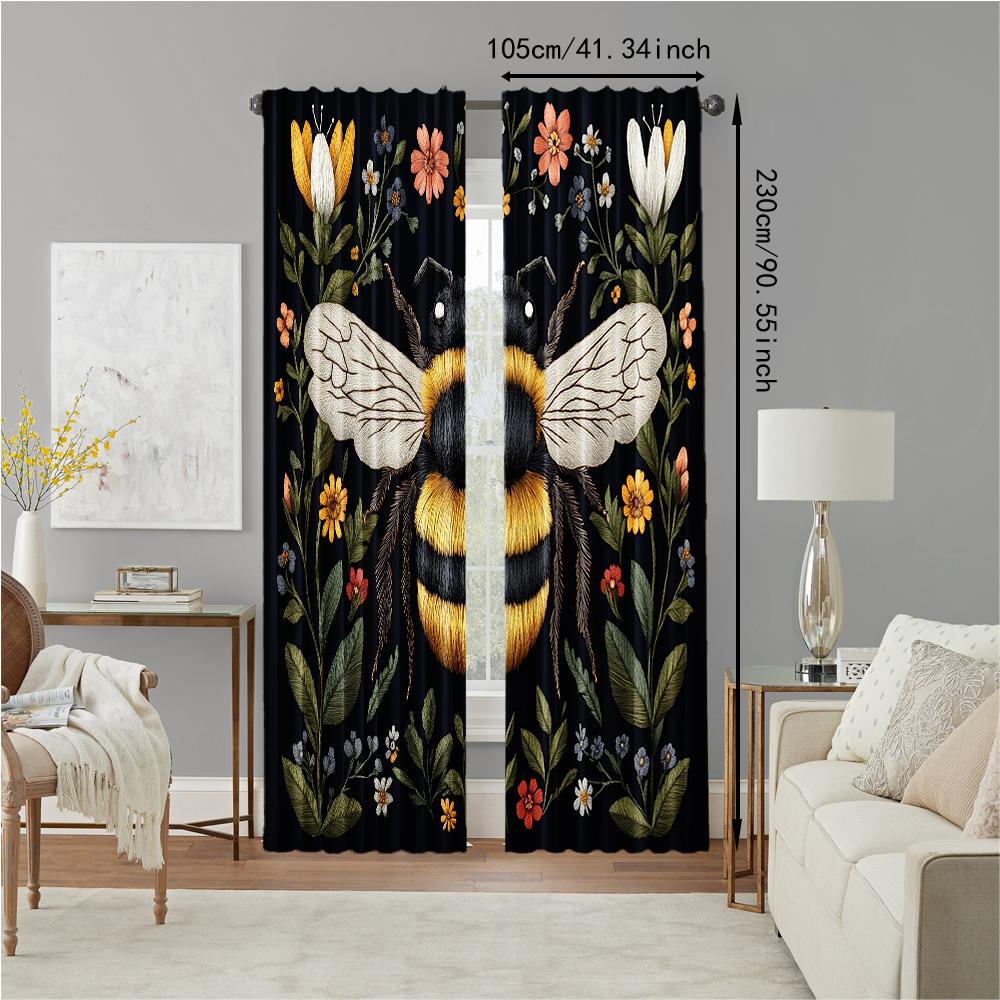 2 pcs   versatile polyester transparent curtains for home decoration Charming Bee for use in bedrooms and living rooms