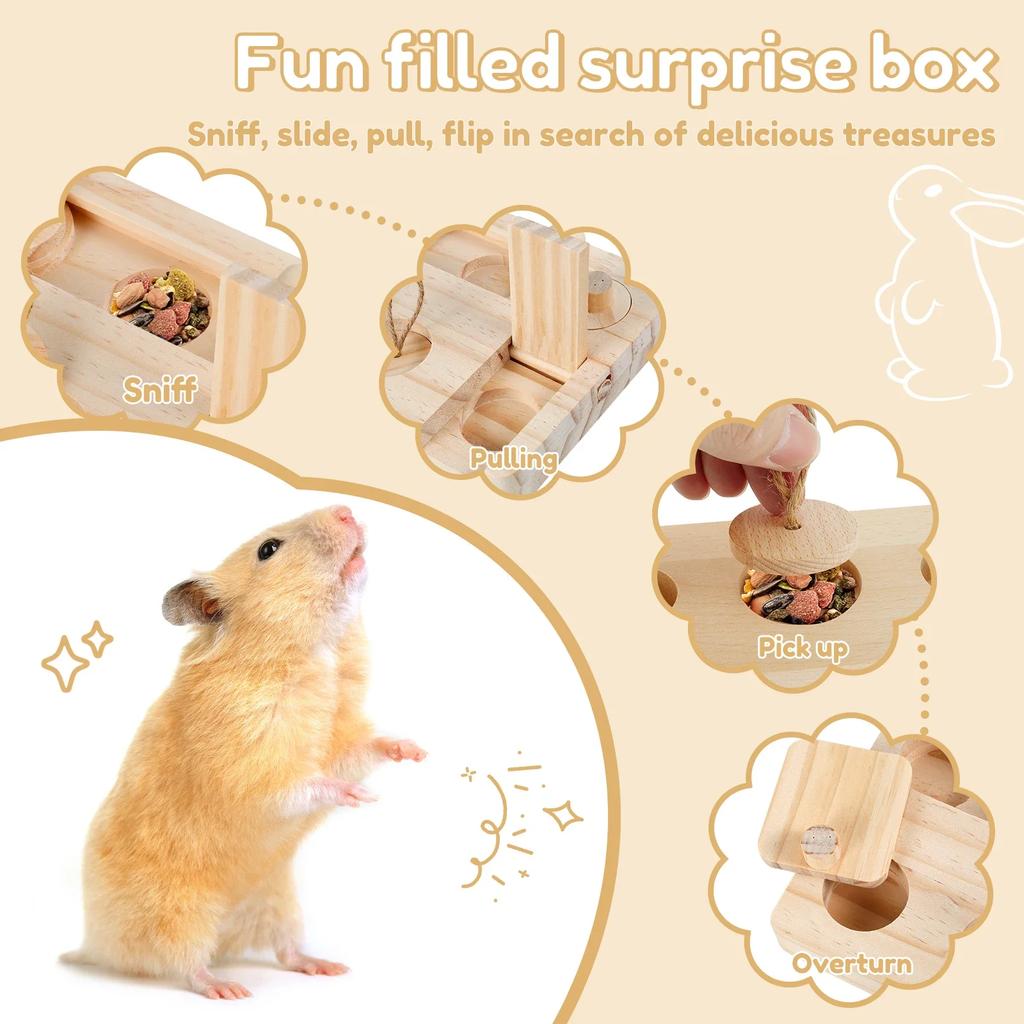 Holz Enrichment Futtersuchspielzeug 6 in 1 Haustier Hamster Futtersuche Futterspender Spielzeug Puzzlespiel Fütterungsspielzeuge für Kaninchen Hamster Chinchilla Haustier