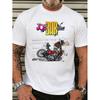 Weißes T-Shirt Joe Bar Team Motorrad Cartoon Print für Herren Lässige Streetwear Mode