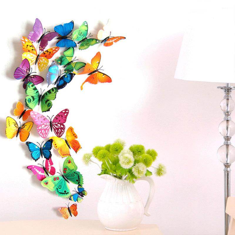 12Pcs Simulated Butterfly Creative Home Background Butterfly Three-dimensional Stickers for Children's Room Wall Decoration 3D Butterfly Wall Stickers