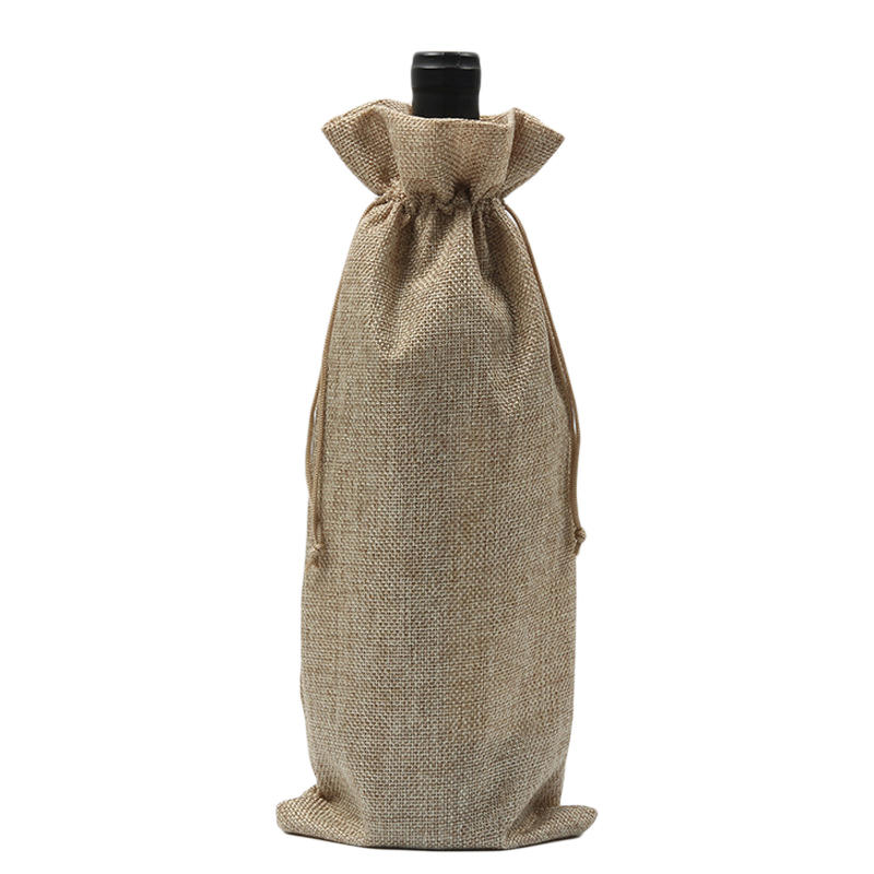 12PCS Christmas Simple Burlap Wine Bags with Tag And Ropes Holiday Party Reusable Gift Wrapping Bag Home Decor