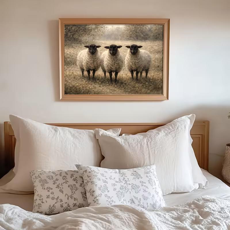 Unframed Vintage Blackface Sheep Canvas Poster  Perfect for Farmhouse-Themed Wall Art. Ideal for Decorating Apartments, Living Room