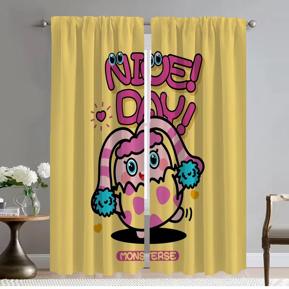 Blackout Curtain for Room 2 Panel Kawaii Monster Curtains for Bedroom Home Interior Curtains Halloween Decoration Shades Living