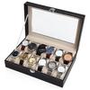 12 Fächer, Leder-Uhrenbox, Vitrine, Halter, schwarze Aufbewahrungsbox, Glas-Schmuck-Organizer für Männer und Frauen, tolles Geschenk