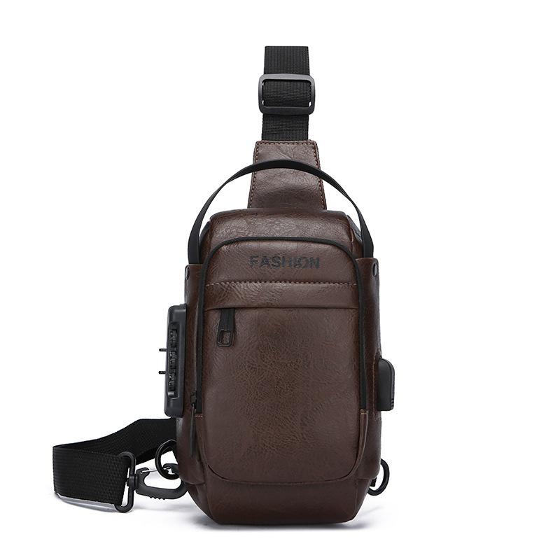 Men's Chest Bag Anti-theft USB Business Messenger Bag Multifunctional Water Repellent Shoulder Bag PU Commuter Backpack Men