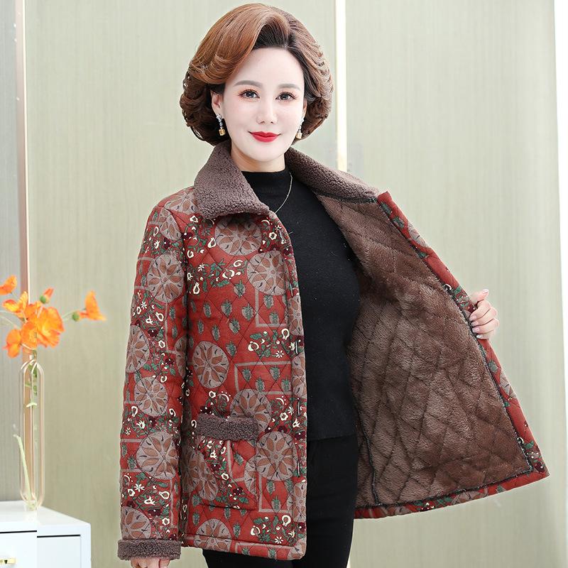 

Женская зимняя куртка с хлопковой подкладкой: Теплое, на бархатной подкладке, короткое пальто для мам среднего и пожилого возраста 5XL (145-155 jin)