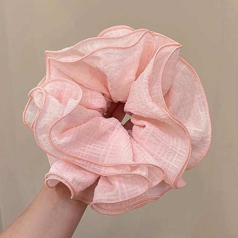 Extra Large Pleated Blue Scrunchie - Korean Style Hair Tie for Women