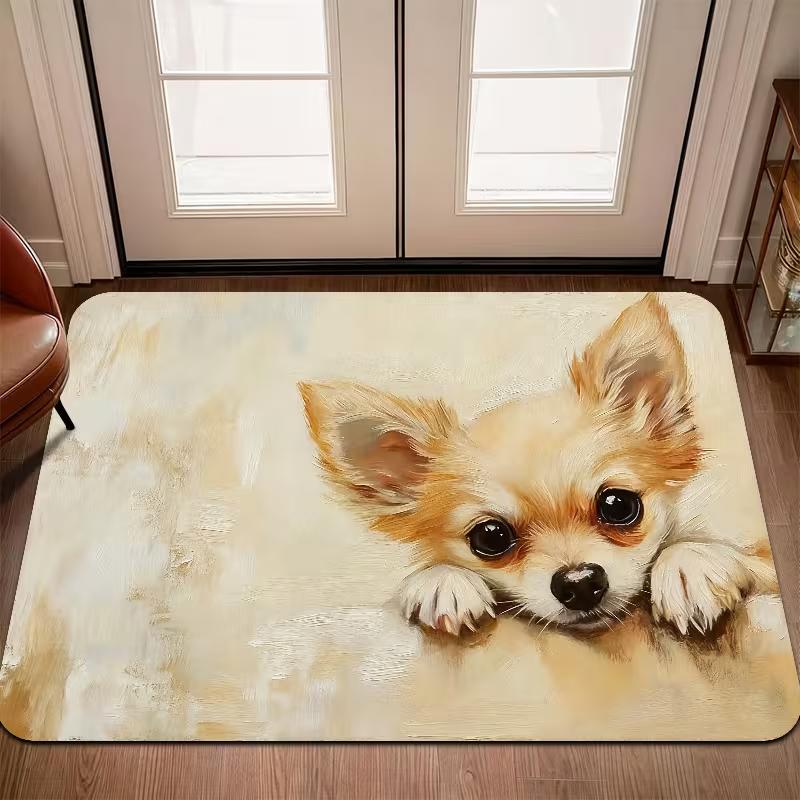 Funny Chihuahua "No Need To Knock" Non-Slip Floor Mat, Humorous Entryway Decorative Rug for Front Door and Kitchen