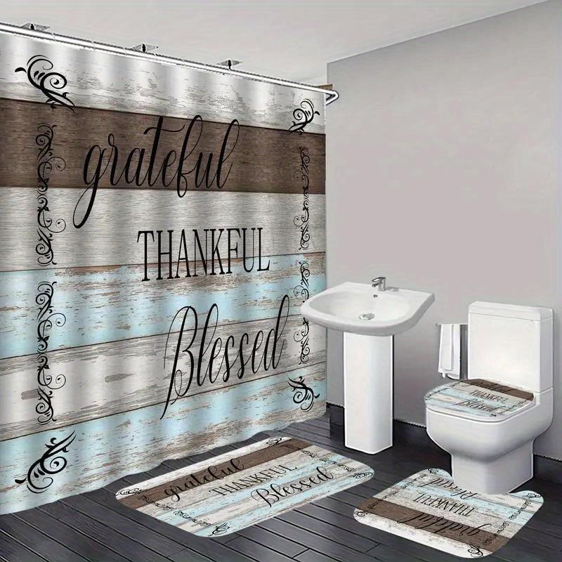 

Thanksgiving Blessings Printed Bathroom Set, Non-Slip Rug, Polyester Curtain - Washable Woven Art Theme Bathroom Decor Set W60H190(CM)-1 Pcs