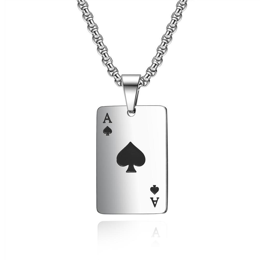 HNSP Stainless Steel Poker A Pendant 60CM Chain Necklace For Men  Accessories