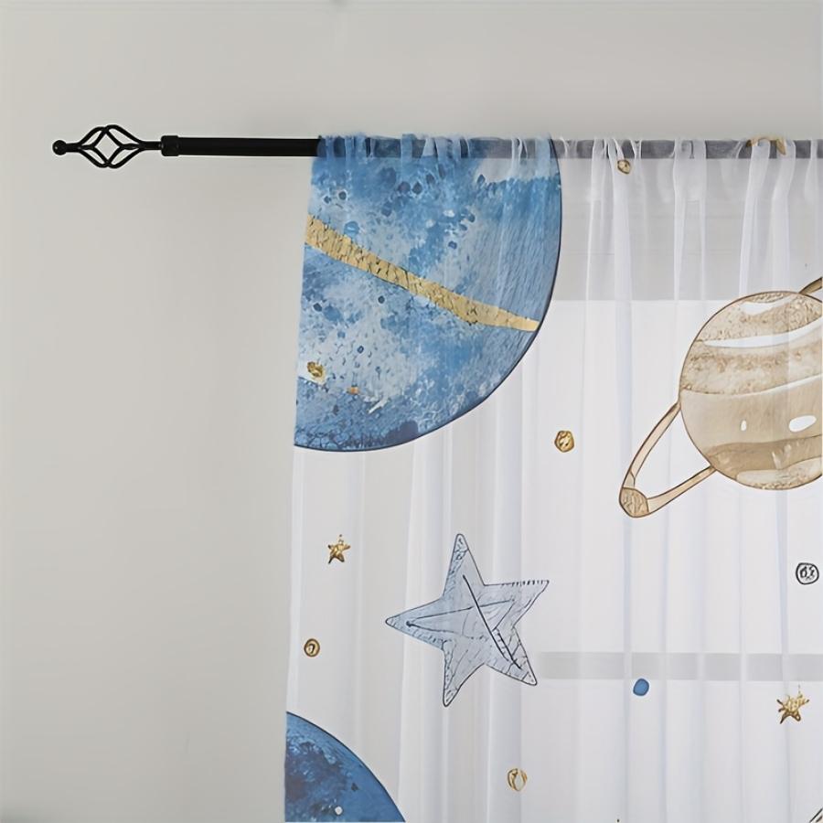 2 Pezzi Tenda Leggera Stampata Digitalmente, Stampa Pianeta Blu Spazio, Galassia Astronomica Cosmica per Soggiorno Camera da Letto Decorazione Casa