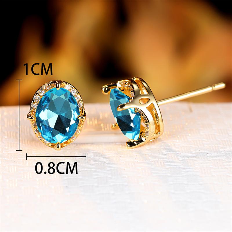Crystal Female Red Oval Zircon Stud Earring Luxury Small Stone Earrings Charm Yellow Gold Color Wedding Jewelry For Women