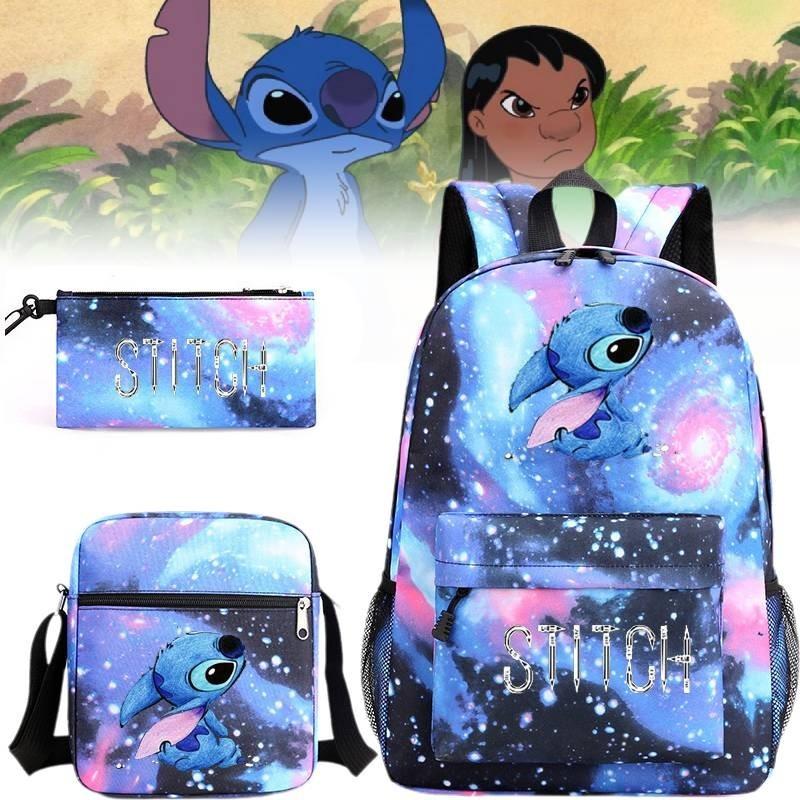Adorable Stitch Print School Backpack Set Breathable Waterproof Oxford Fabric For Kids