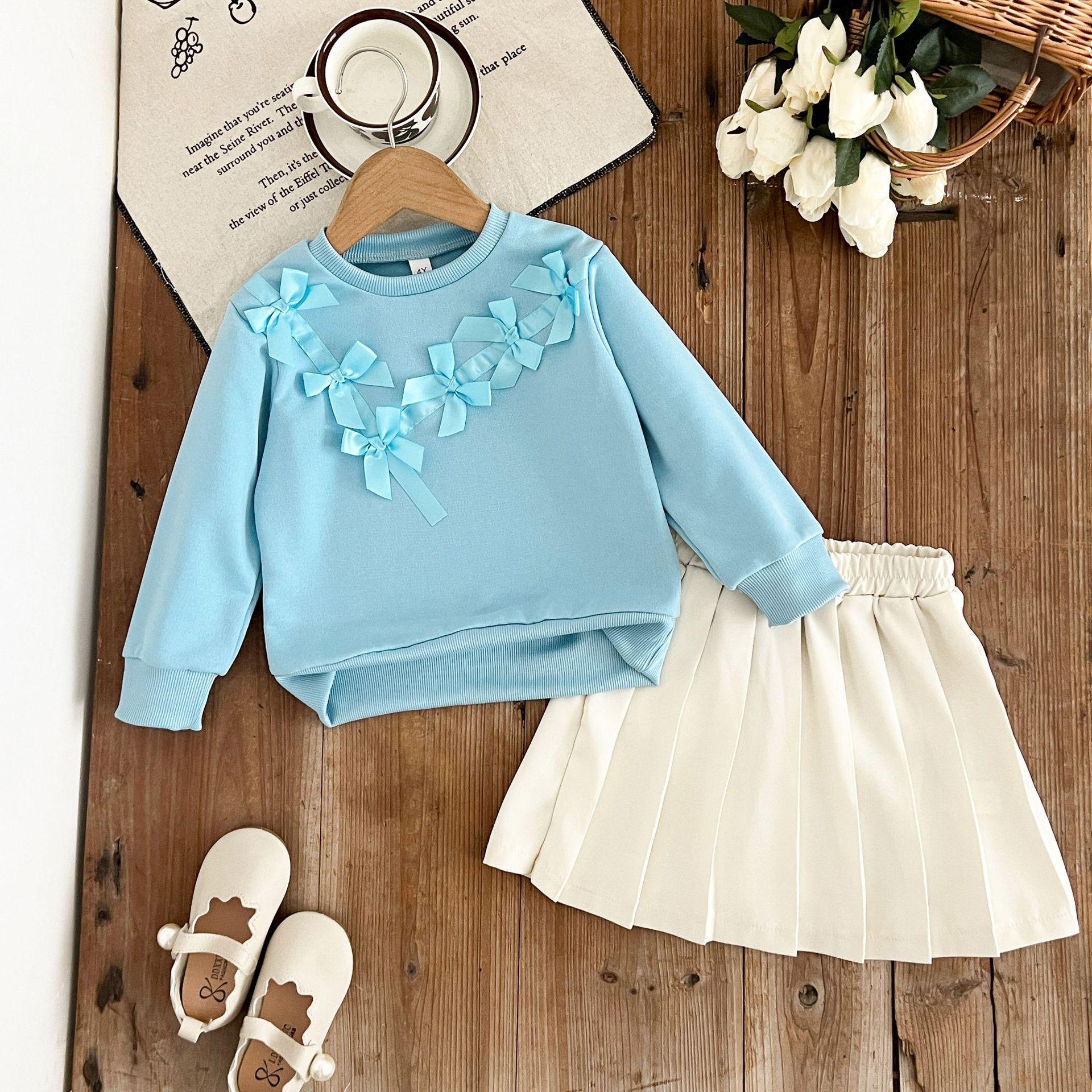 

Girls Spring Korean-Style Hoodie & Pleated Skirt 2-Piece Set 7Y/140 синій