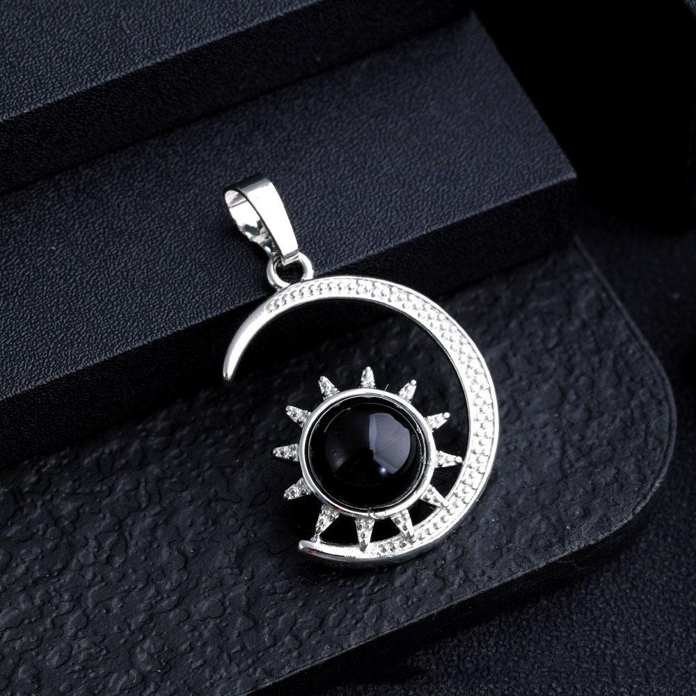 Sun and Moon Design Women's Pendant Necklace with natural Stone Boho Style Beach Vocation Jewelry Gift Moon Sun Necklace Occult